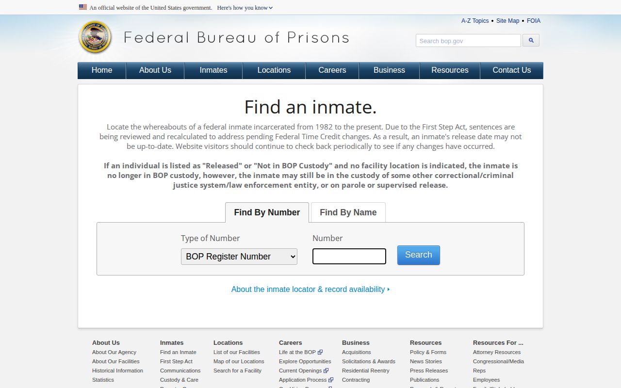 Federal BOP inmate locator for Gilpin County release status