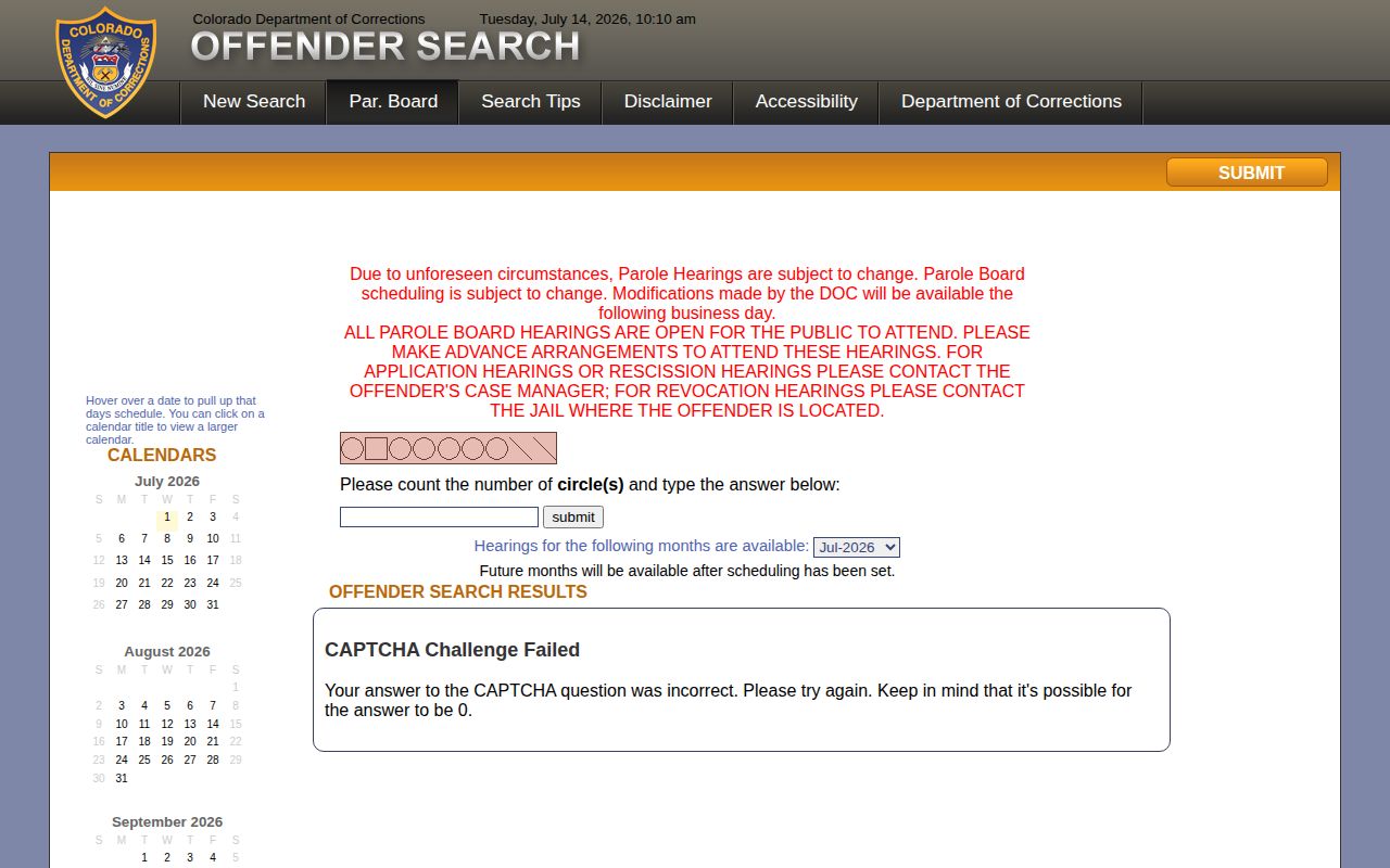 Colorado DOC parole-board calendar route for release-date research