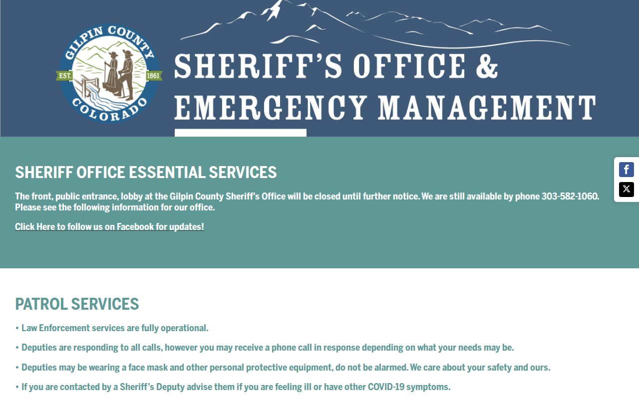Gilpin County Jail release records sheriff records route
