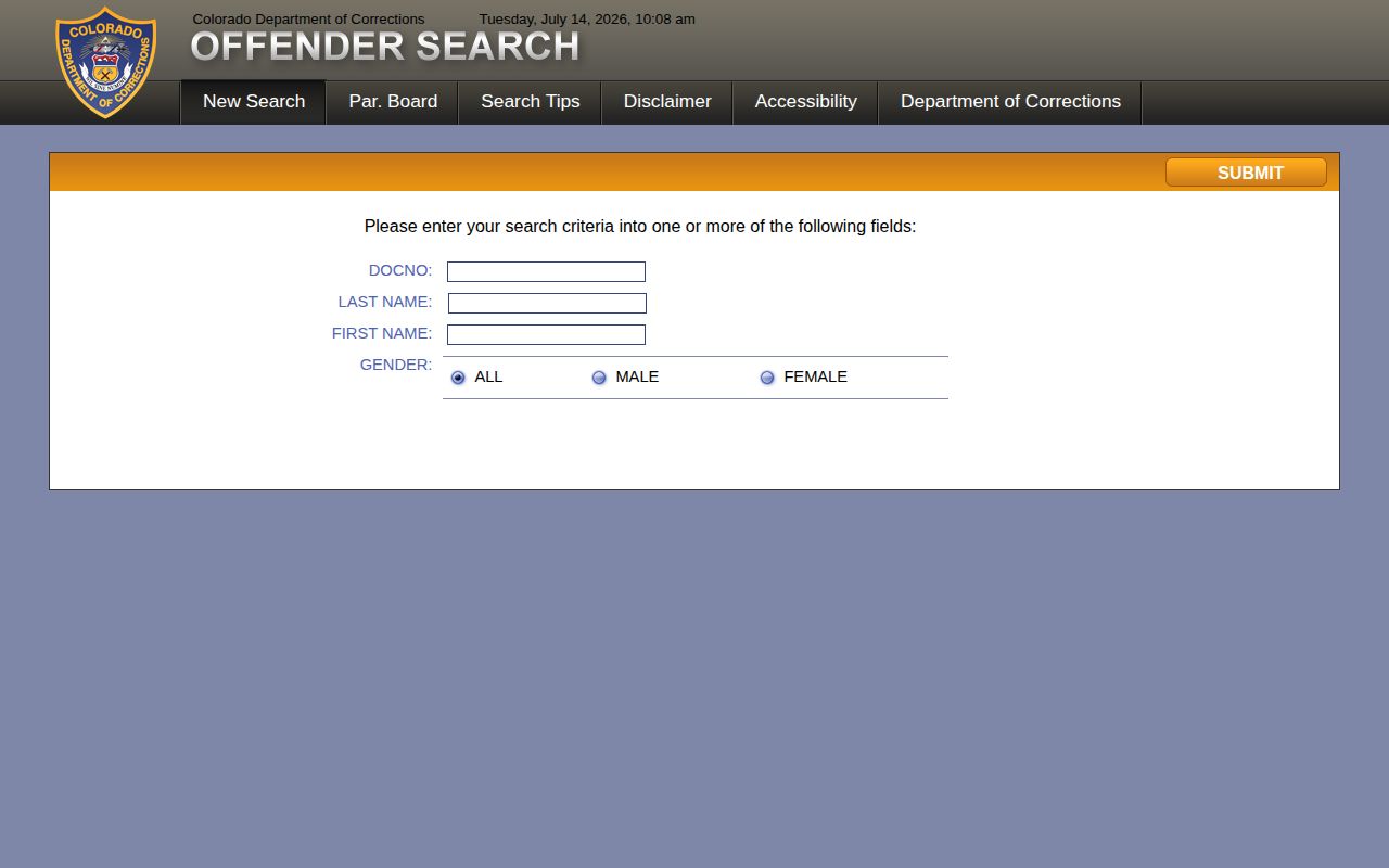 Gilpin County released inmates CDOC offender search fields