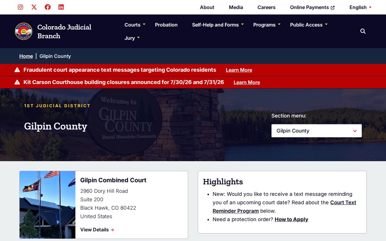 Gilpin Combined Court release records and docket route